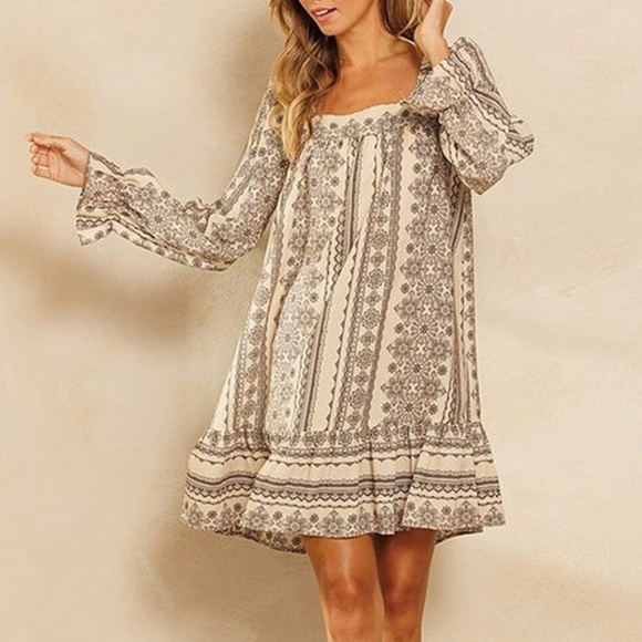 #27 Boho Print Ruffle Hem Mini Dress - Picture 2 of 3